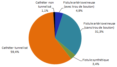 Figure 2 – Répartition des patients-périodes selon le type d’accès vasculaire, Québec, 2017-2018 (%) Figure 2 – Répartition des patients-périodes selon le type d’accès vasculaire, Québec, 2017-2018 (%)